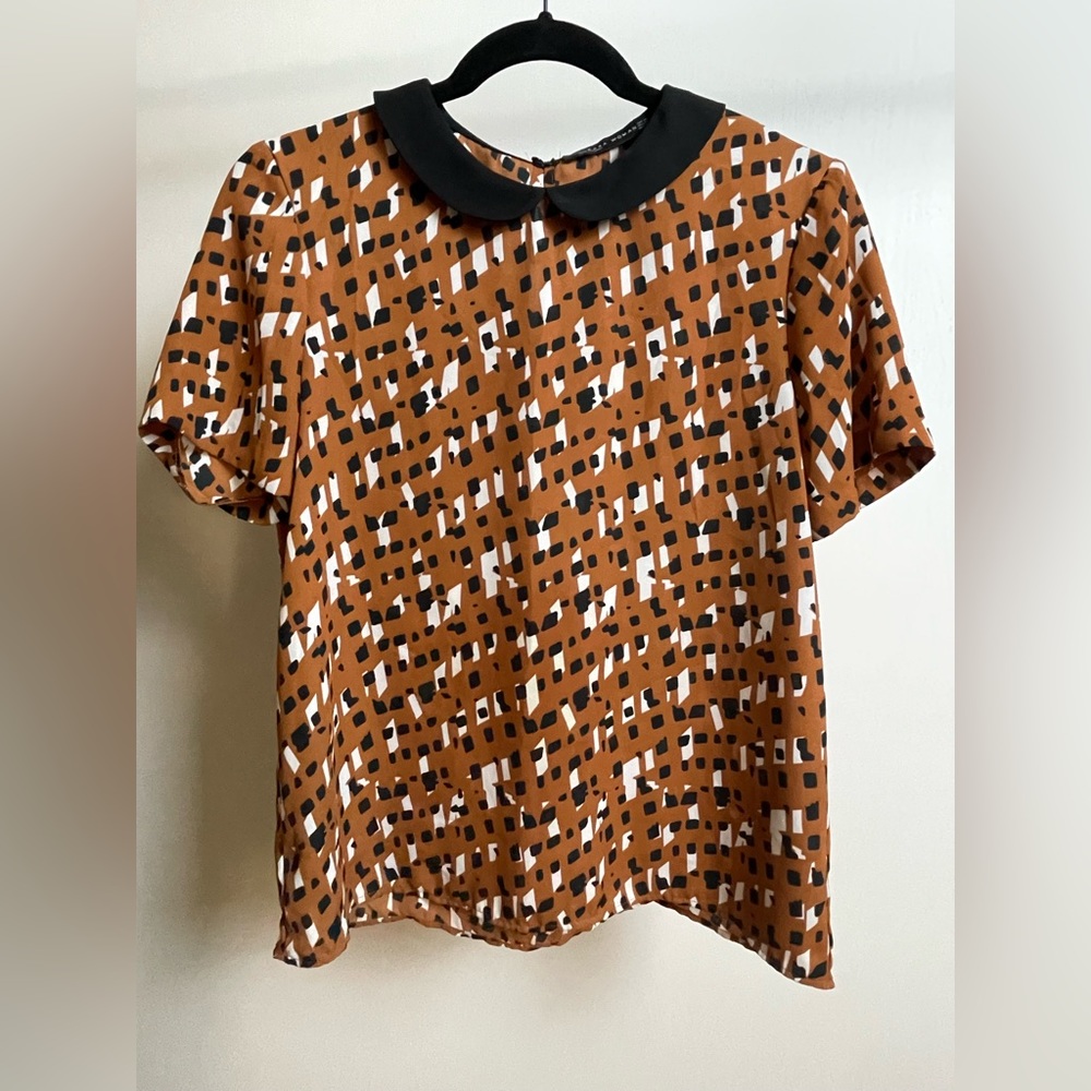 Zara Printed Peter Pan Collar Top